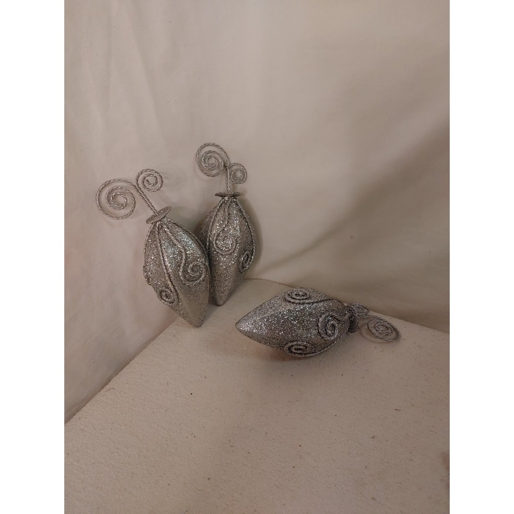 7" Silver Glitter‎ Metal Plastic Christmas Ornaments Trees Spiral Teardrop